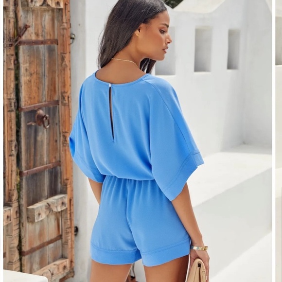 Vici Blue Spring Scene Pocketed Tie Romper (Med) - Picture 2 of 6